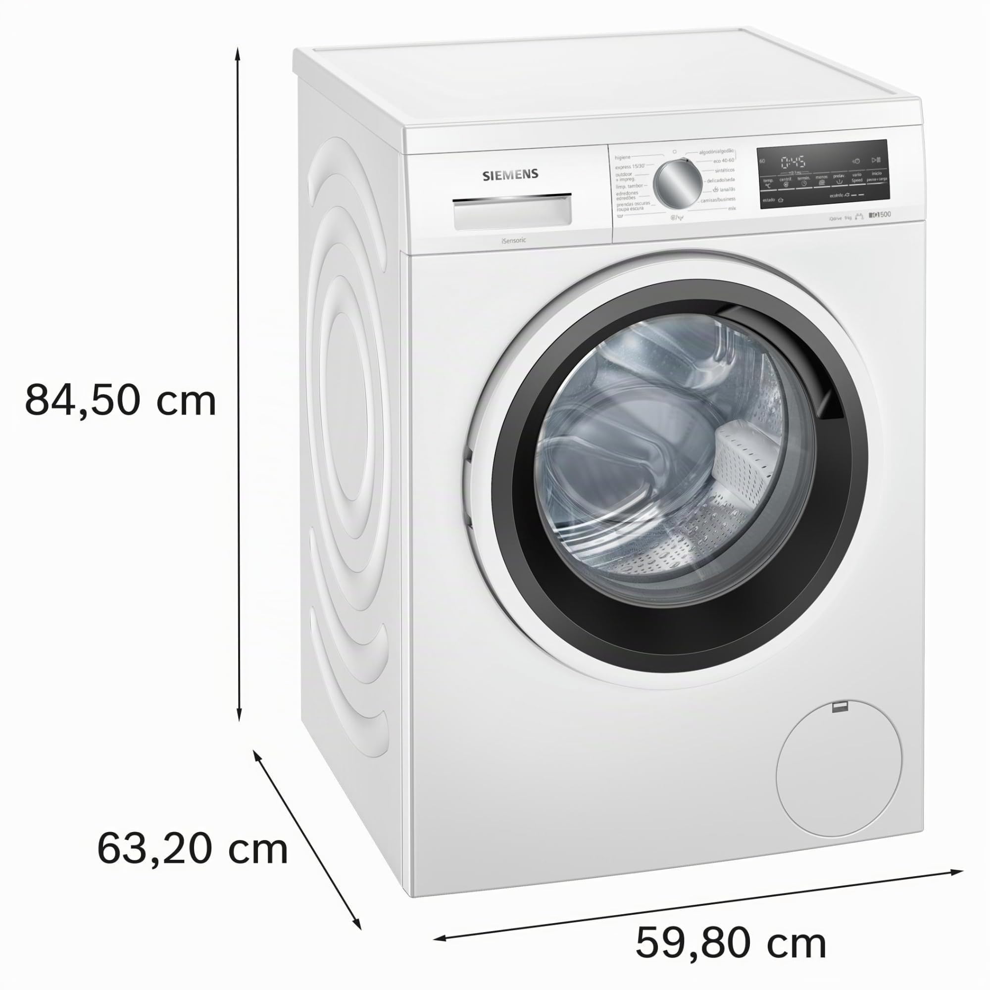 Siemens, Lavadora iQ500, 9kg, Programas rápidos, blanco, WU14UT62ES | Ajusta el consumo de agua a la cantidad de ropa y acelera los ciclos de lavado para disfrutar de tu tiempo libre sin esperas