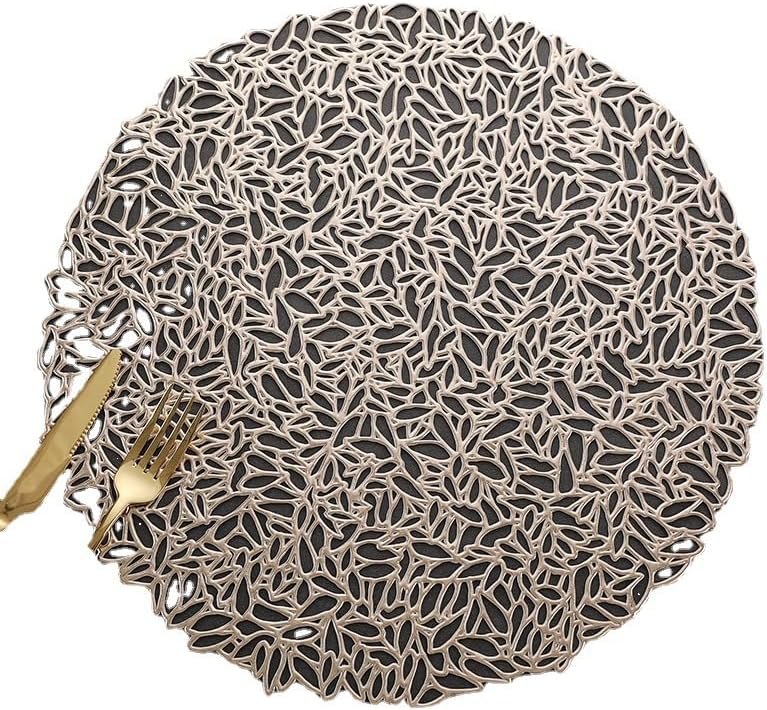Miniatura 5 de 246PCS 38cm Round Gold Hollow Design PVC Placemats, Waterproof Heat Resistant Non-Slip Table Mats for Hotel Restaurant, Home Party Decor (Golden