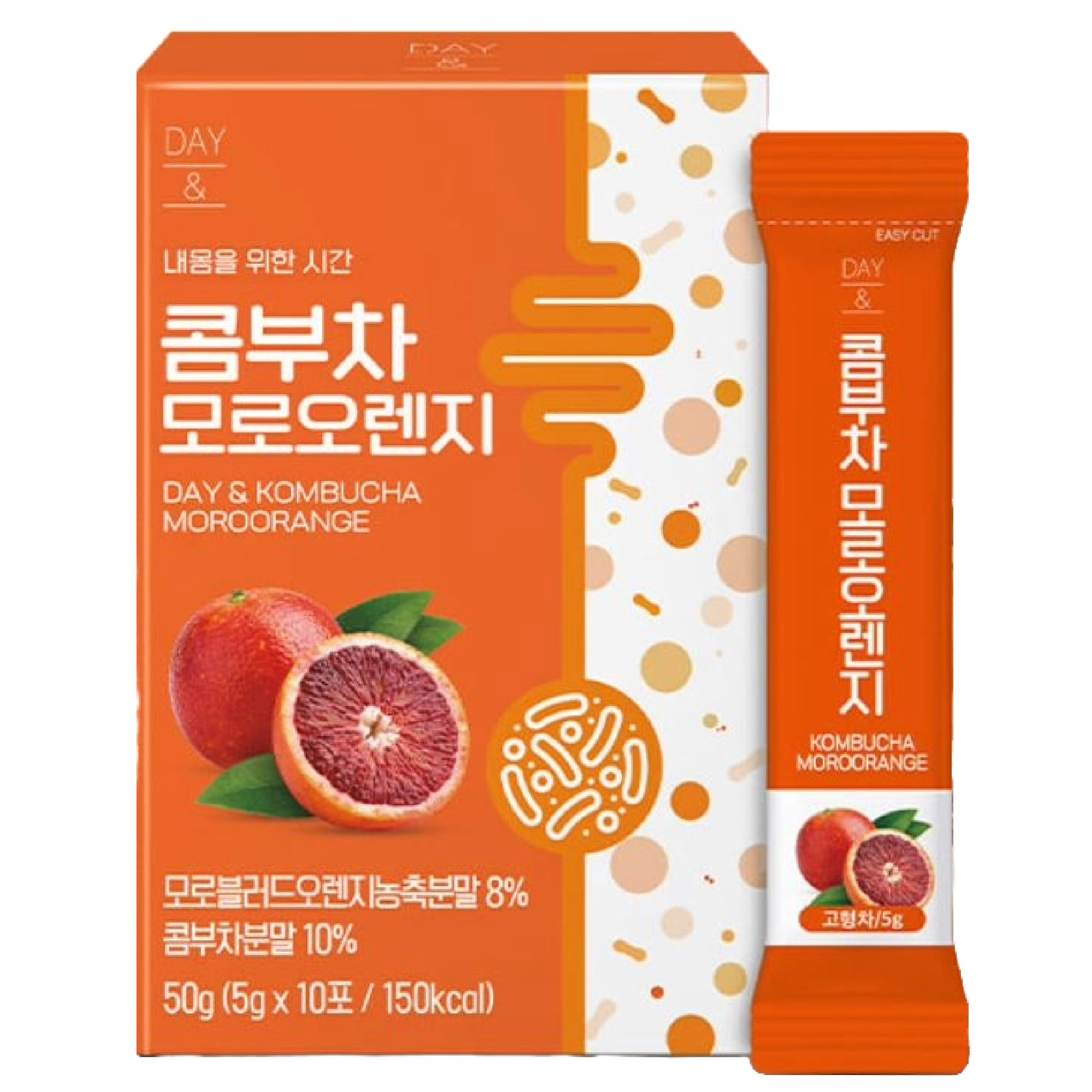 Kombucha Powder Tea Pack Korean Healthy Beverage Juice - Korean Tea Drink Zero Sugar, Sparkling Fermented, Probiotics & Prebiotics 10 sticks (Moro Orange)