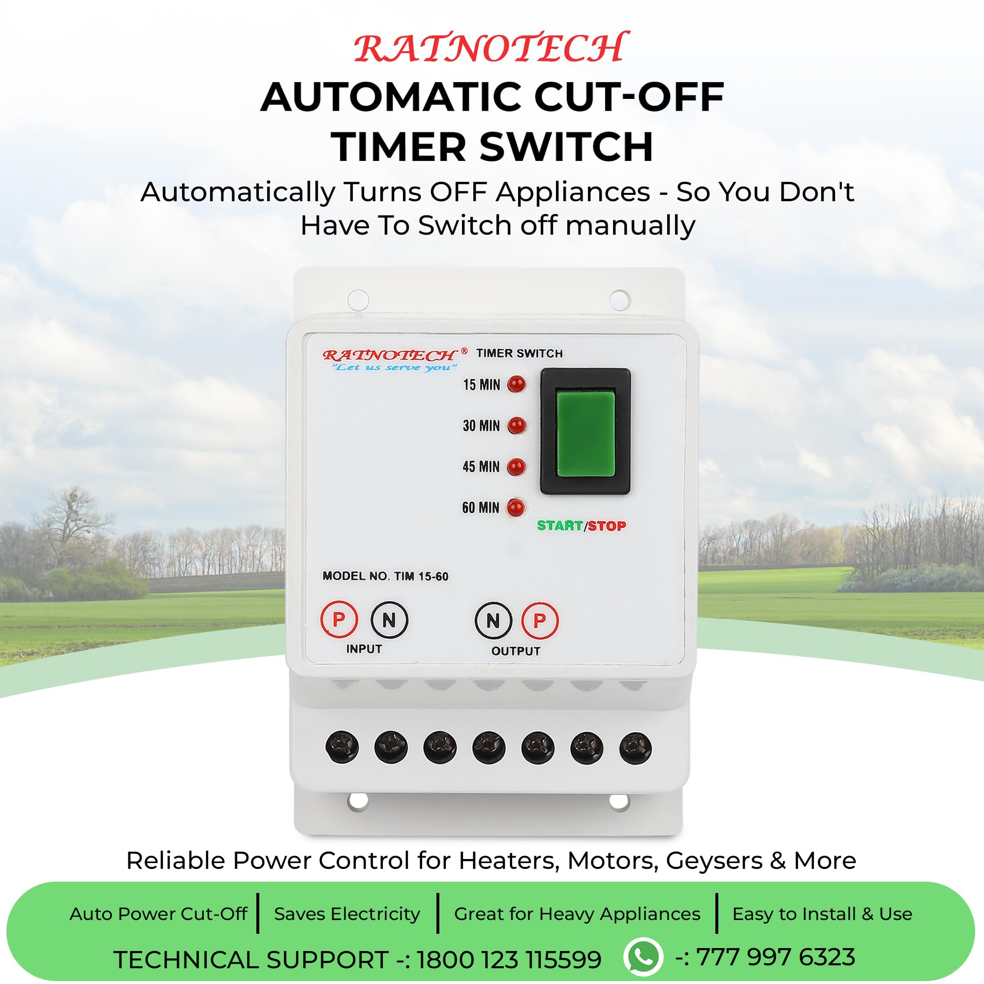 RATNOTECH Automatic Cut-Off Timer Switch for Geyser, Water Pump, Heater & Exhaust | Smart Programmable Controller with Multiple Timer Settings | 15-Month Warranty (15-30-45-60M) — Amazon image 6