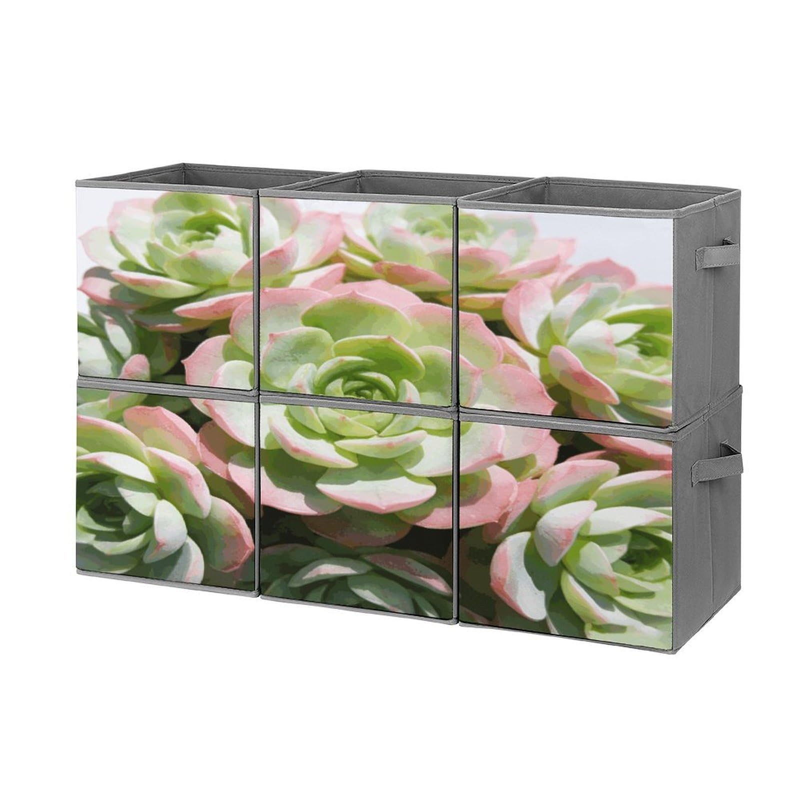 Fodpand Style Watercolor Succulent Plants Cube Bins With Double Handles,Set Of 6 Cube Organizer, Stackable And Foldable Storage Bins For Organization, Closet, Shelves, Offices
