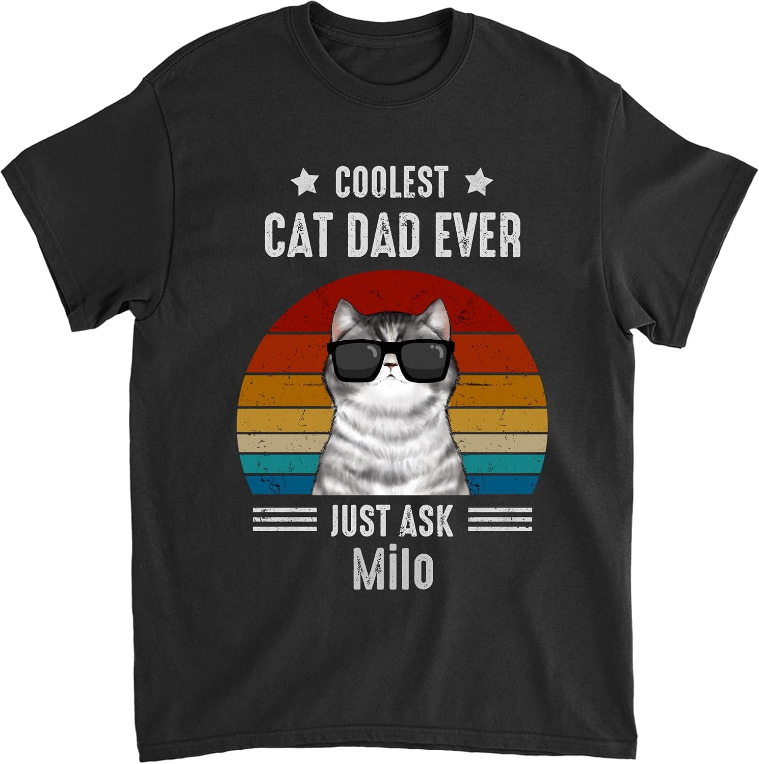 Gossby Personalized Best Cat Dad Ever Shirt - Retro Sunset Custom Name Tee Father's Day 2026 Gift for Cat Owner