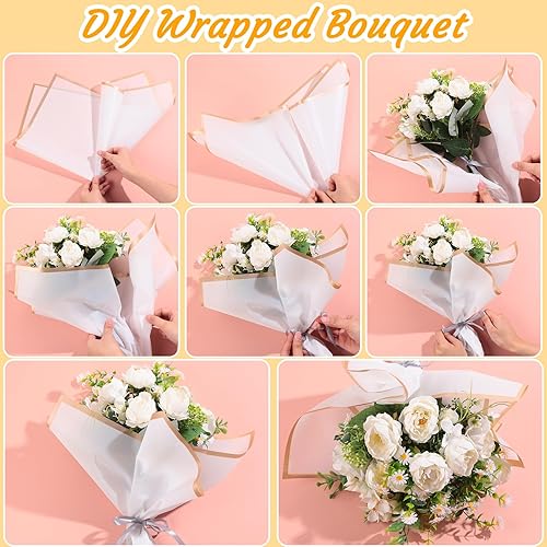 Miniatura 3 de Yahenda 420 hojas de papel de regalo de flores para ramo de flores con borde dorado, papel de regalo de estilo coreano para manualidades, decoración