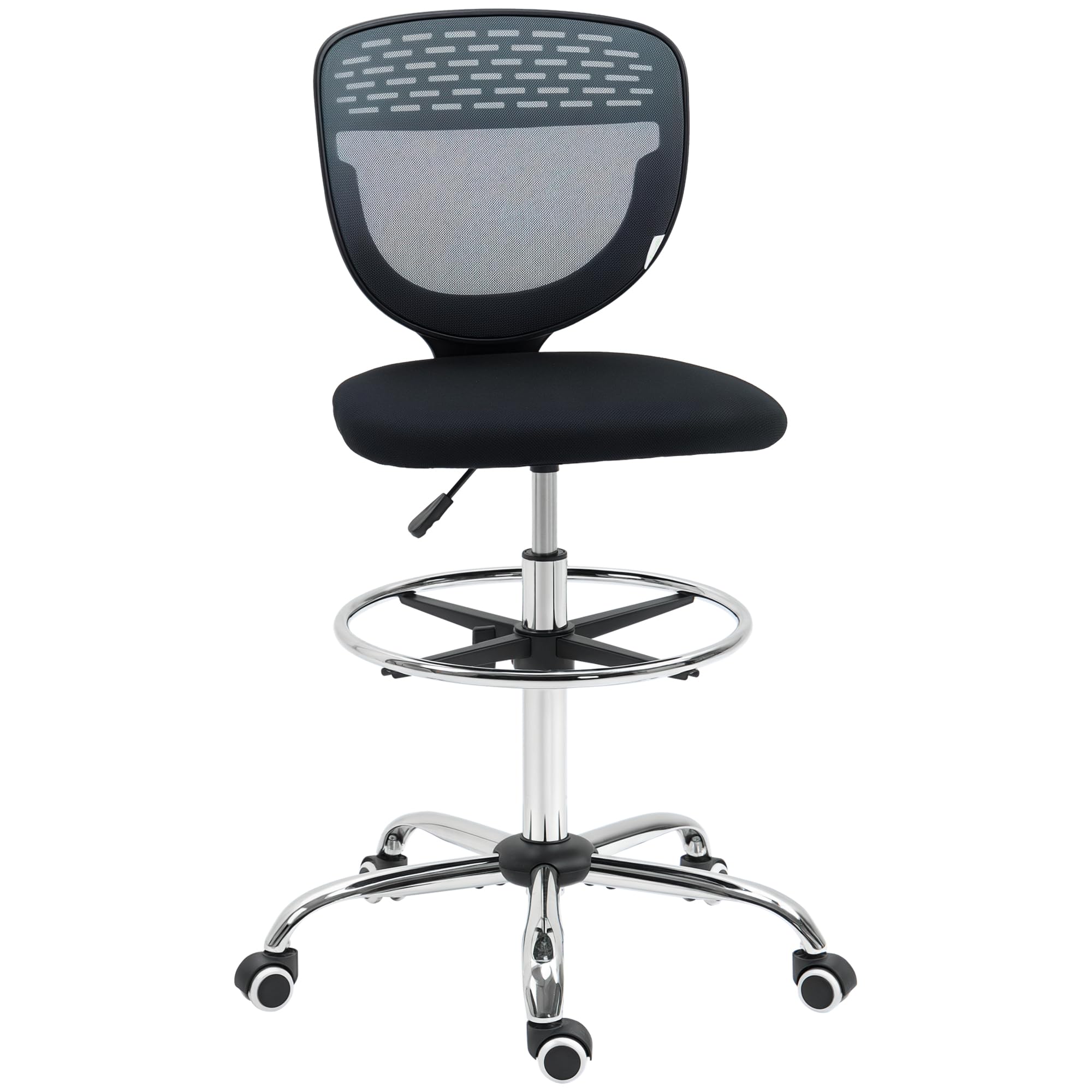 Blue Pirate Grey Vinsetto Draughtsman Chair, Tall Office Chair With Lumbar Support,