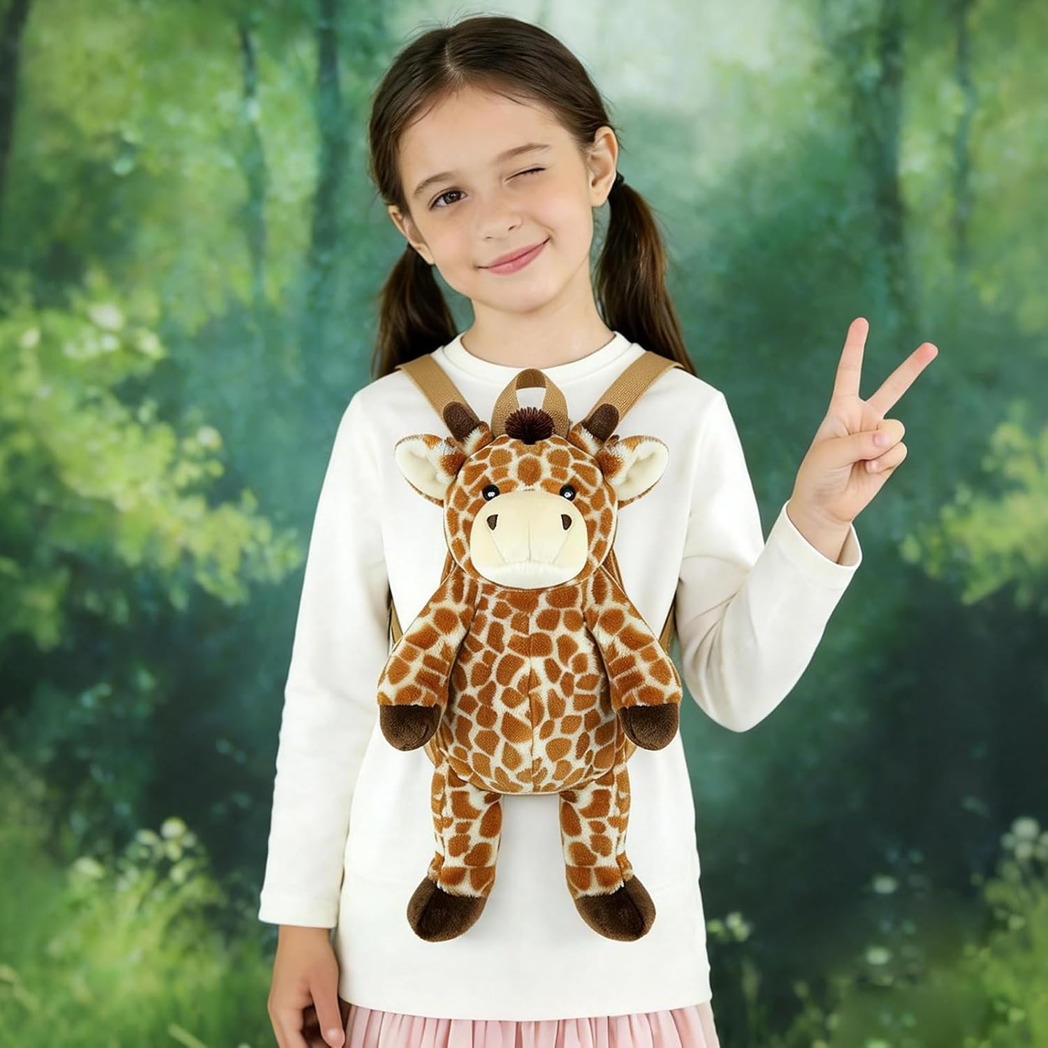 Cute Giraffe Plush Backpack for Toddlers - 3D Stuffed Animal Deer Daypack, Soft Huggable Toy Shoulder Bag with Adjustable Straps for Kids, Boys & Girls Birthday Easter Gift (Baby Giraffe)