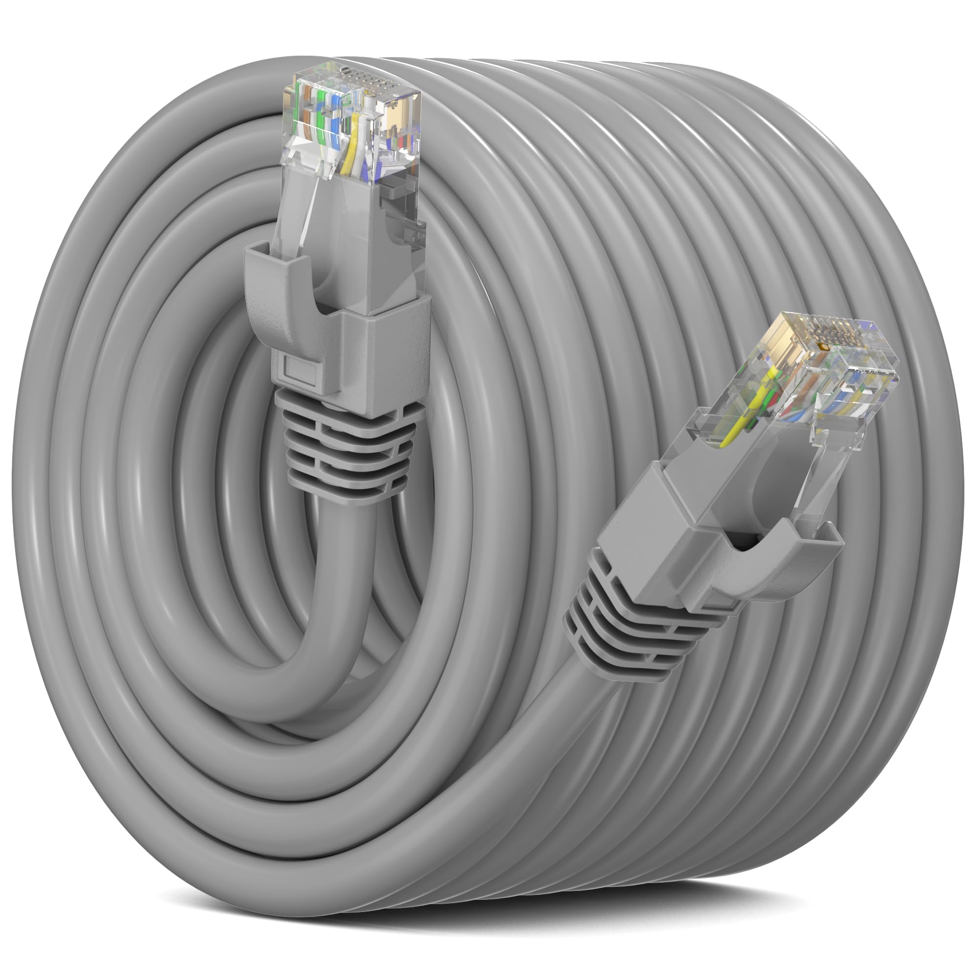 Maximm Cable Ethernet CAT6 de 200 pies, gris, impermeable para interiores y exteriores