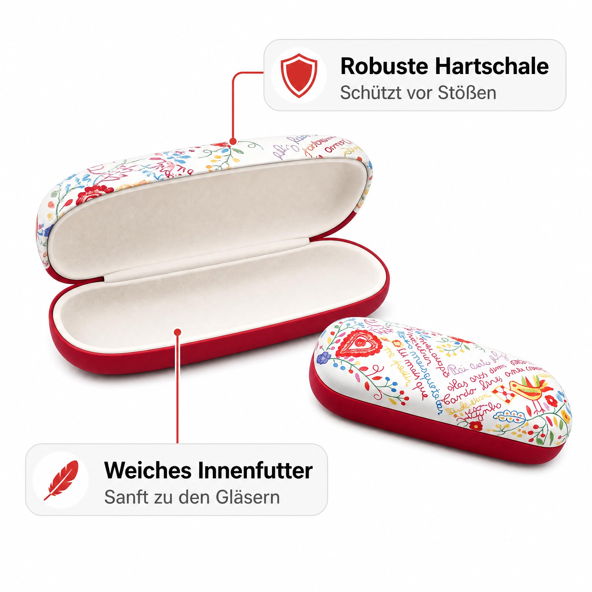 Terra Lusa Brillenetui Set, 2er Hartschale, Blumenmotive, 16x6x5 cm