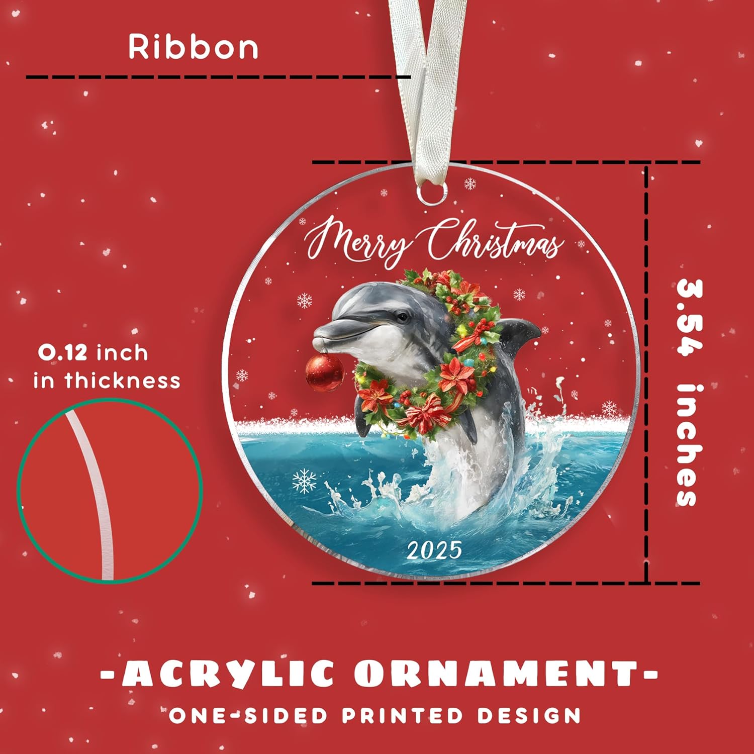 Dolphin Ornaments for Christmas Tree - Dolphin Ornament - Coastal Gifts for Women, Men - Coastal Christmas Ornaments for Tree - Acrylic Ornament 2025 - Image 2