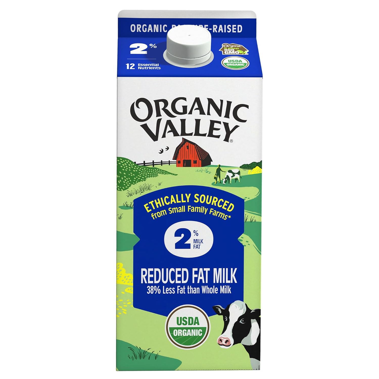 Organic Valley Organic 2% Milk Half Gallon 64 oz - USDA Certified, Non-GMO, Family Farm Fresh