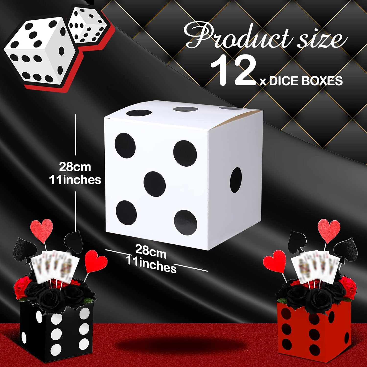 Ctosree 12 Pcs Large Casino Dice Boxes 11 in Casino Theme Party Decoration Las Vegas Themed Night Jumbo Giant Vegas Dice Centerpieces Table Top for Graduation Prom Birthday Party(White)