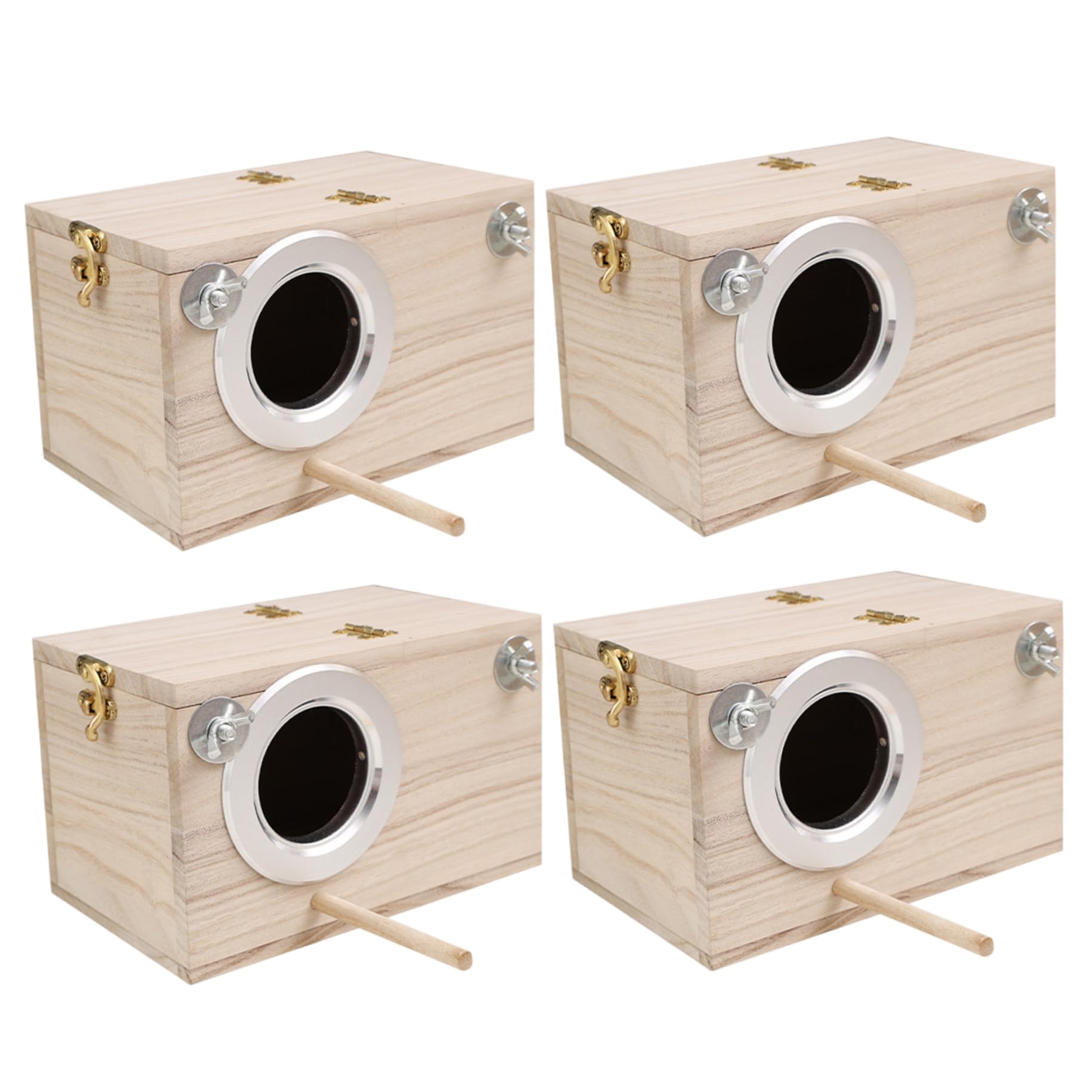 Maison pour oiseaux bleus en bois avec entrée latérale gauche sécurisée et perchoir, 4 pcs