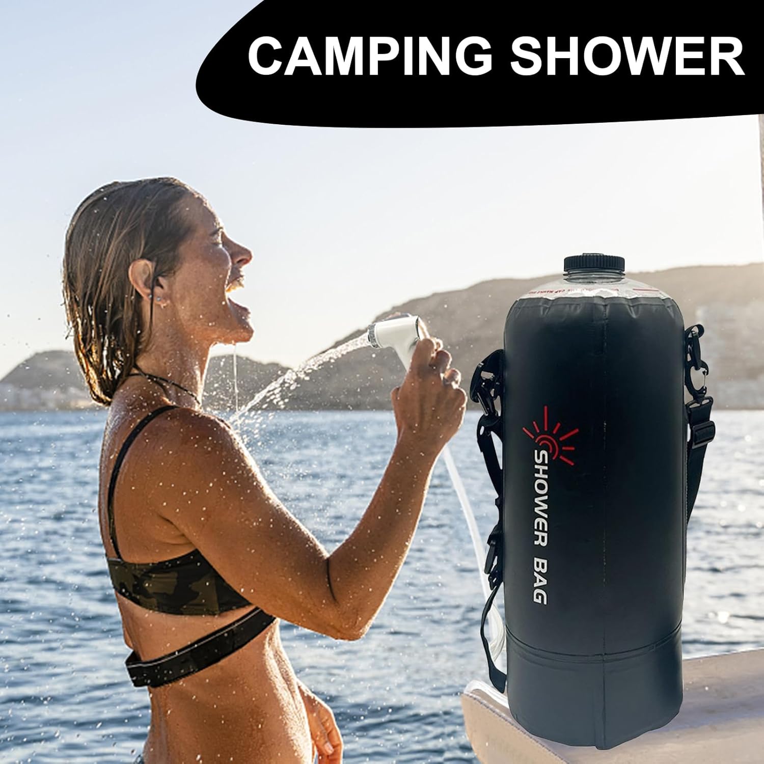 Camping Shower Bag - Foldable Portable Shower Bag, 12L Solar Heating Kit, Removable Hose and Showerhead | Beach Trips Swimming for Travel Hiking Outdoor Adventure