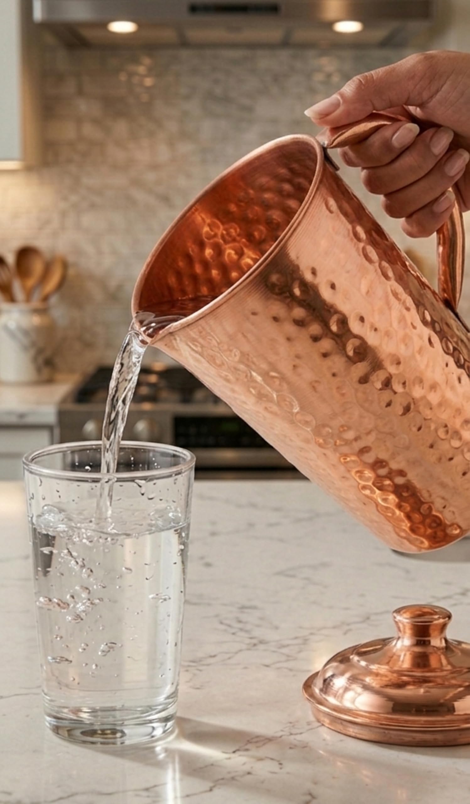 Dzbanek Z Czystej Miedzi Z Pokrywką 1500 Ml/50,7 Uncji Płynu Ręcznie Robiony Dzbanek Na Wodę Do Picia Ajurwedyjskich Korzyści Zdrowotnych