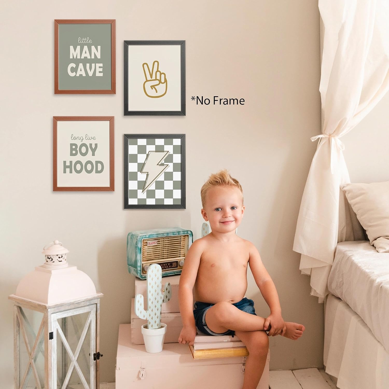 Little Man Cave Retro Preppy Checkered Lightning Peace Sign Long Live Boyhood Poster Prints for Boy Teen Room Dorm Decor,Preppy Decorations Prints Wall Art Unframed 4pcs 8x10inches,Teen Boys Gifts