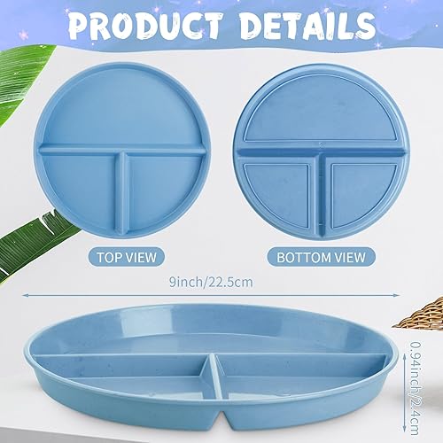 Miniatura 2 de 16 platos divididos irrompibles de 9 pulgadas para niños y adultos, aptos para lavavajillas, microondas, 3 compartimentos, platos ligeros y