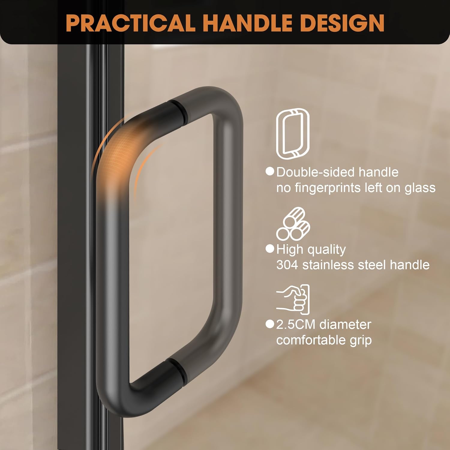 Frameless Pivot Shower Door 34"- 35.5" W x 76" H, Single Swing Glass Shower Door with 1/4" Tempered Glass, 180° in & Out Opening, Magnetic Closing, Reversible Installation, Matte Black