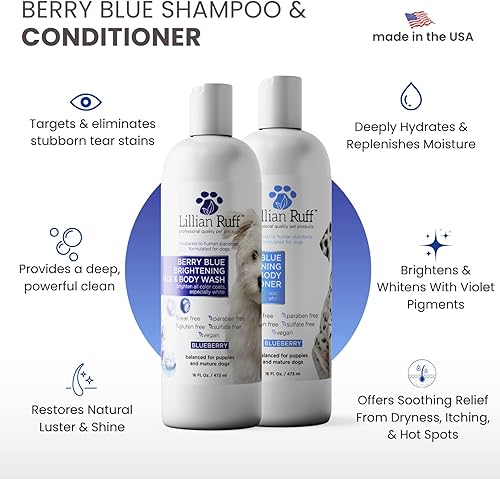 Miniatura 2 de Lillian Ruff PRO Formula Berry Blue Brightening Dog Shampoo & Conditioner Set  Profesional de calidad de demostración, blanqueamiento, eliminación