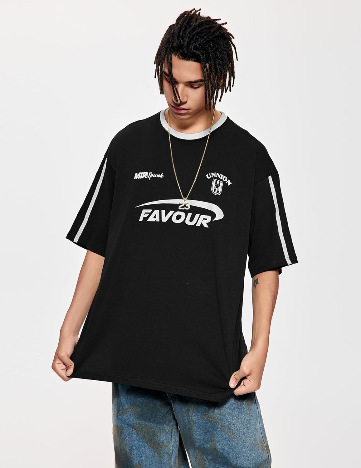 Vamtac Mens Patchwork Racing T Shirt Y2K Vintage Oversized Graphic Tees Contrast Color Stripe Half Sleeve Streetwear Top - Image 4