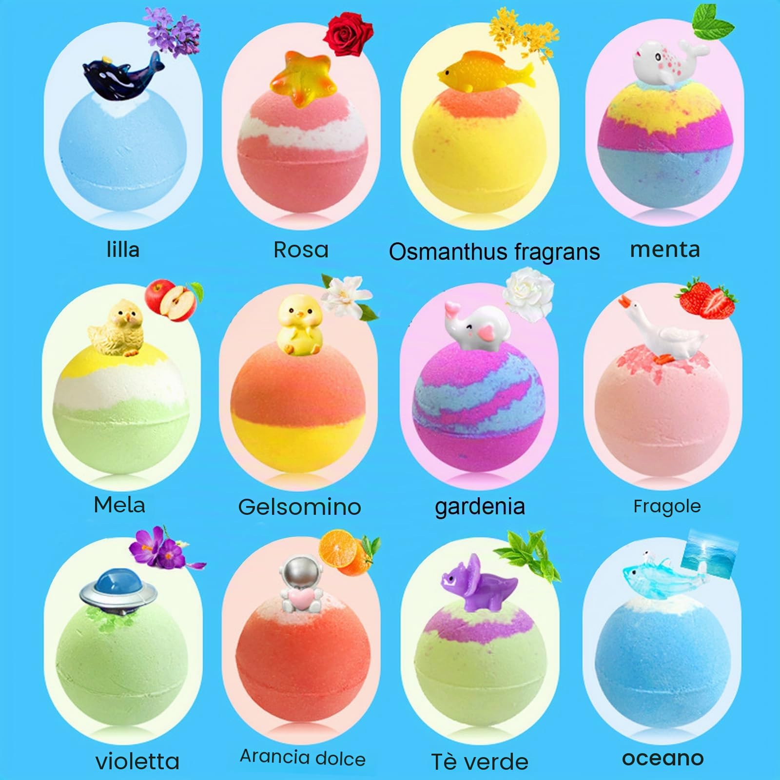 Bombe da Bagno Naturali per Bambini, 12x60g Bombe da Bagno Set Regalo, Bombe di Bolle di Bagno con Sorpresa(Mare, Terra e Spazio), Bombe da Doccia Regali di Compleanno Party per Ragazzi e Ragazze