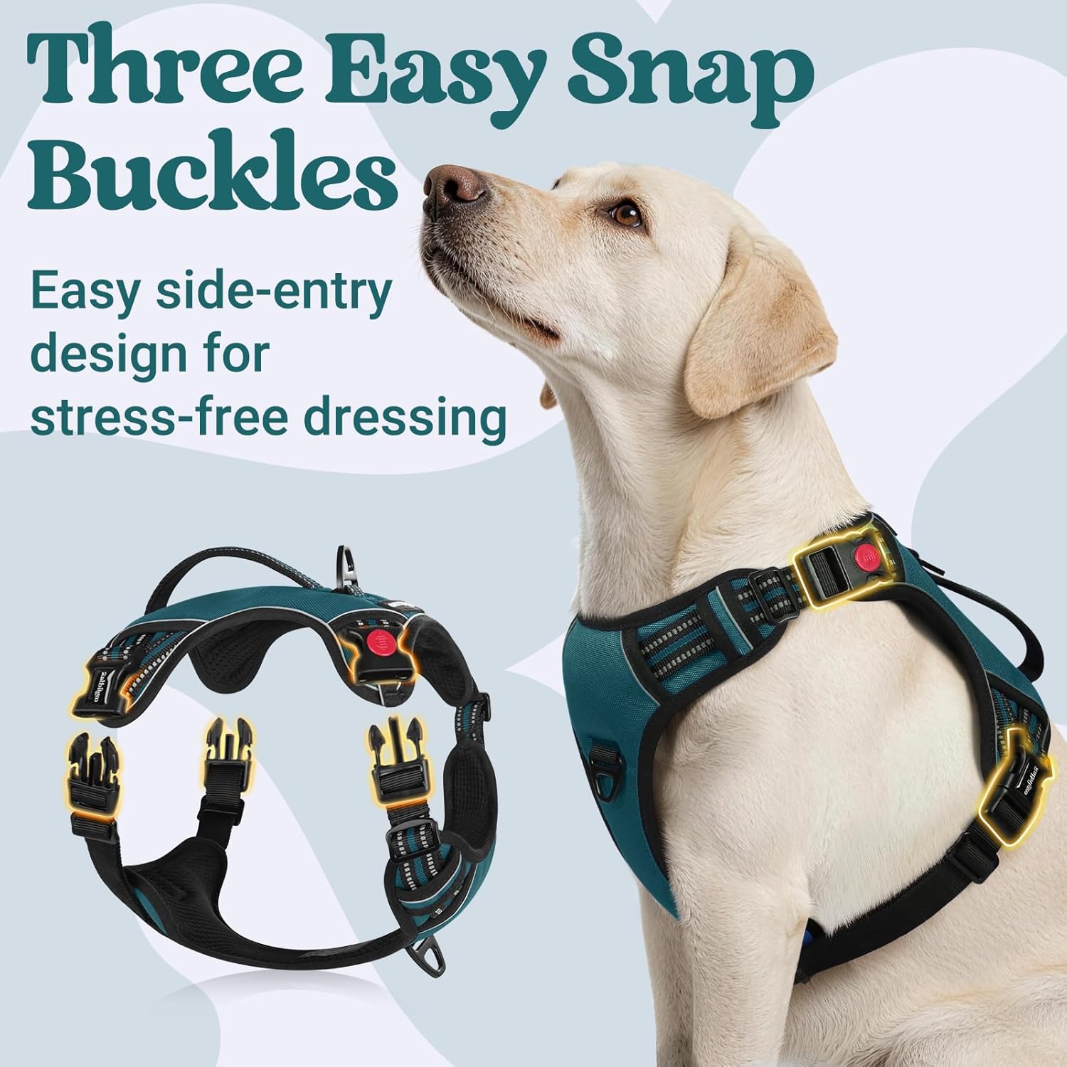 rabbitgoo Dog Harness for Large Dogs, No Pull Pet Harness with Soft Padded Handle, Adjustable Reflective Vest with 3 Buckles, Easy Walking Harness with 2 Leash Clips, Green, L