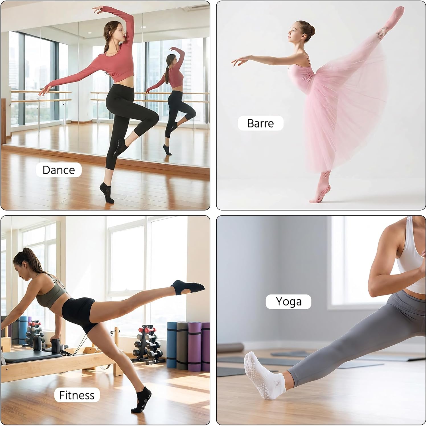 12 Pairs Pilates Socks with Grip for Women,Yoga Barre Crew Sticky Non Slip Socks for Hospital,Barefoot,Gym - Image 6