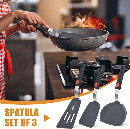 Miniatura 7 de Beijiyi - Juego de 3 espátulas de silicona resistentes al calor para utensilios de cocina antiadherentes utensilios de cocina grandes y flexibles