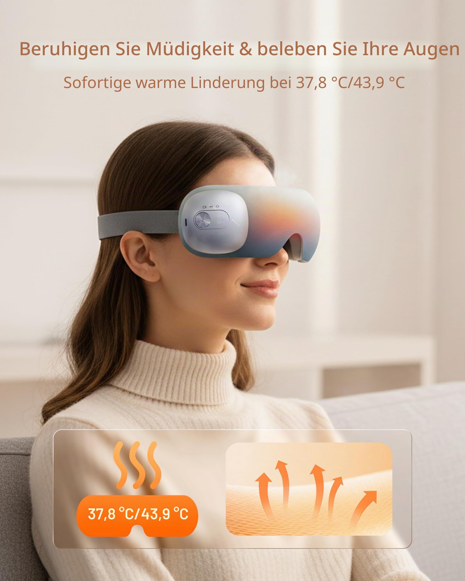 Ultra-leichter Augenmassager mit 2 Heizstufen, 120 Min Laufzeit