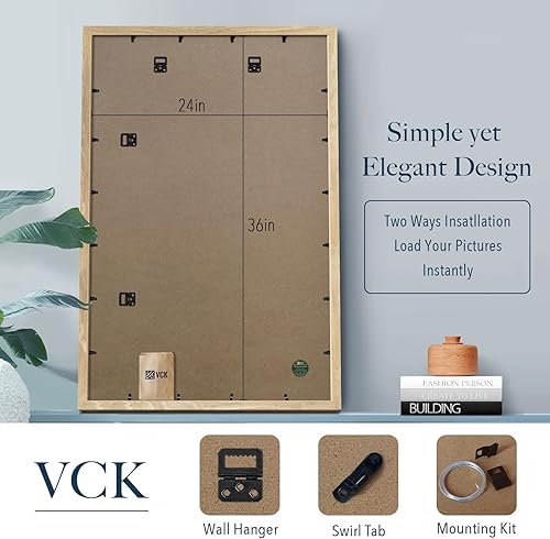 Miniatura 3 de VCK Juego de 3 marcos para póster de 24 x 36 pulgadas, madera maciza natural, exclusivo marco de madera veteada para colgar en la pared