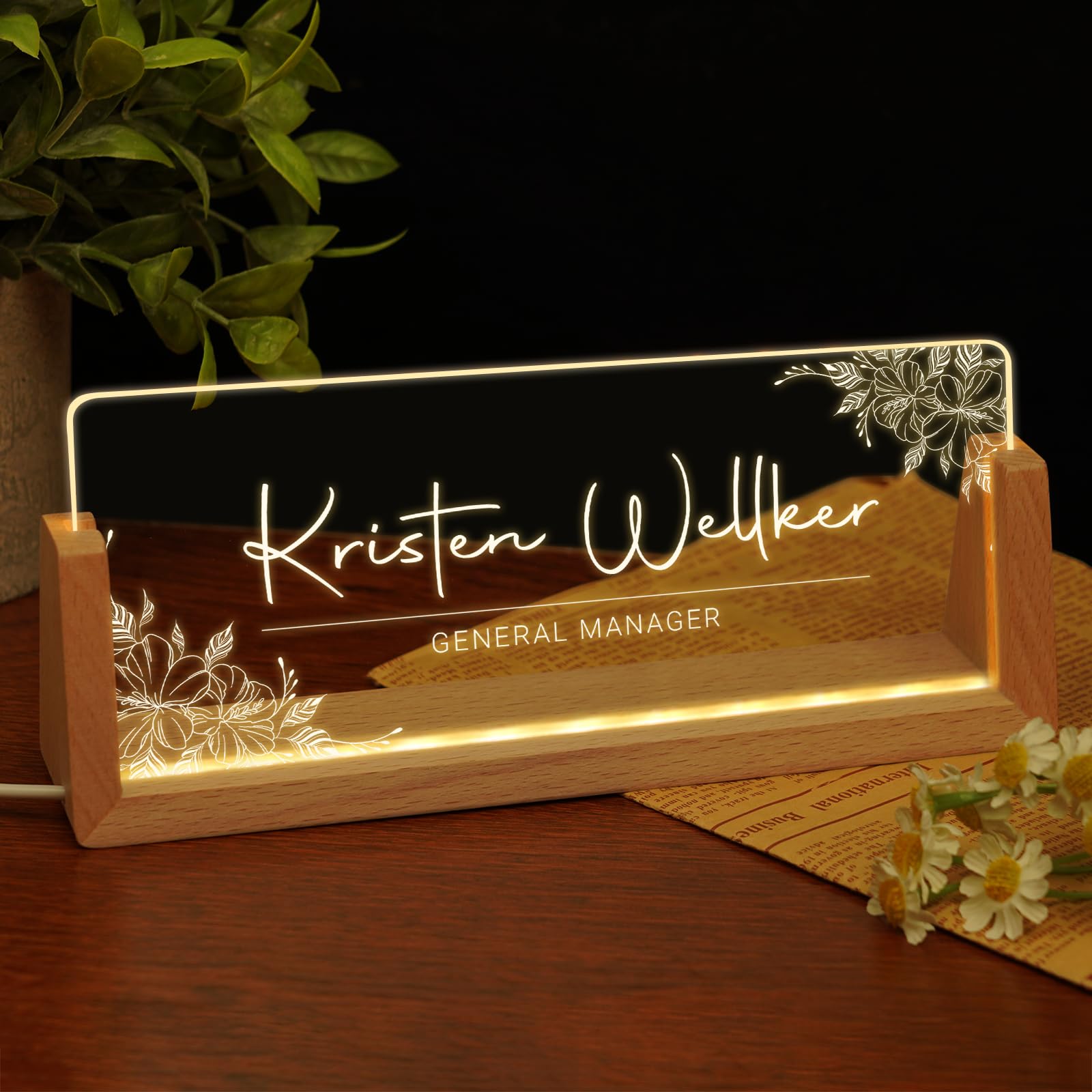 Custom Name Plate for Desk, Personalized Light Up Acrylic Desk Name Plate, Personalized Office Gifts for Boss Coworkers Teacher, Employee Appreciation GIfts, Office Decor for Women Men