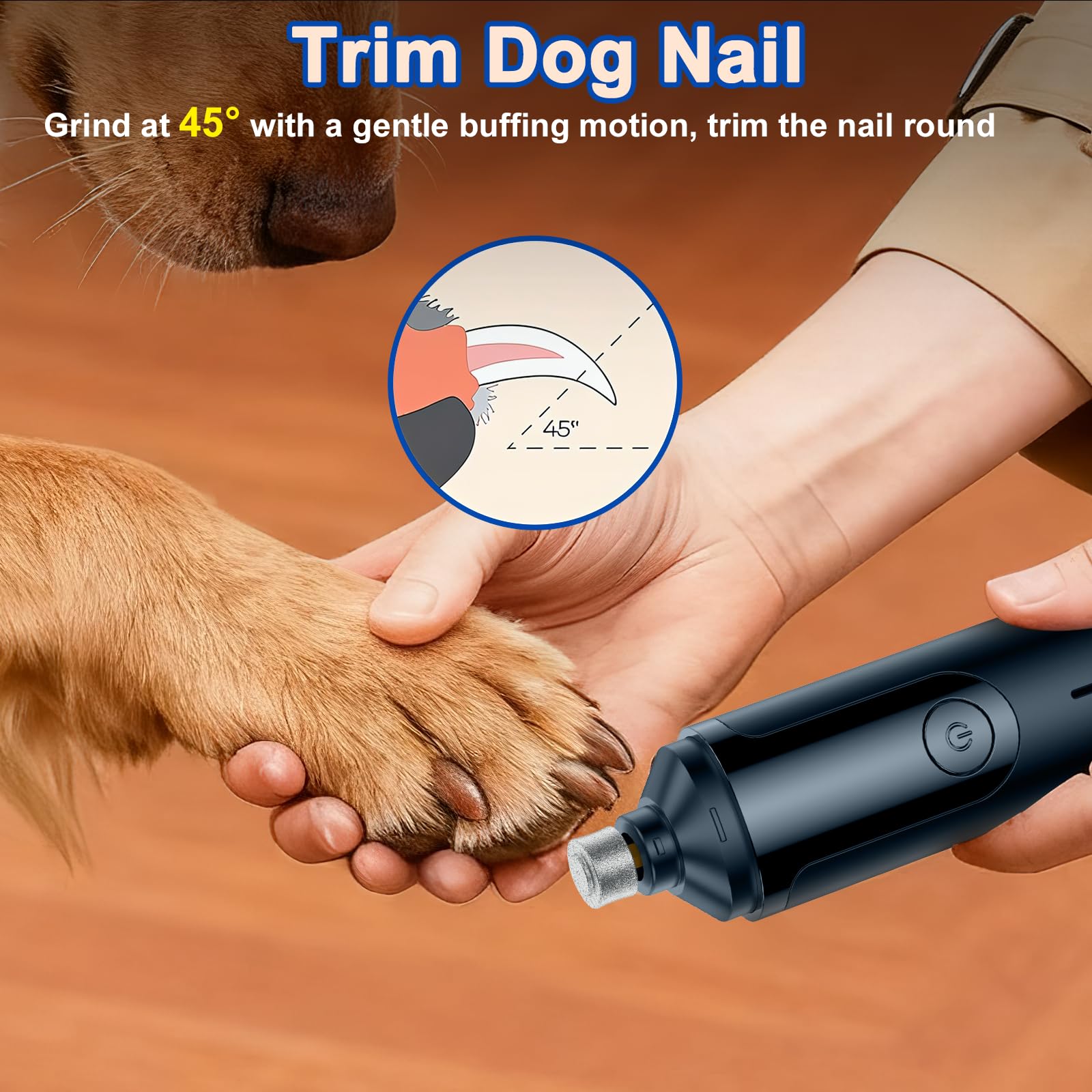 Pet Nail Grinder, Quiet and Low-Vibration Dog Nail Trimmers for Large Dogs, Medium, Small Dogs Cats Pets, Upgrade Professional Electric Pet Paws Toenail Grooming Tool Blue - image 7