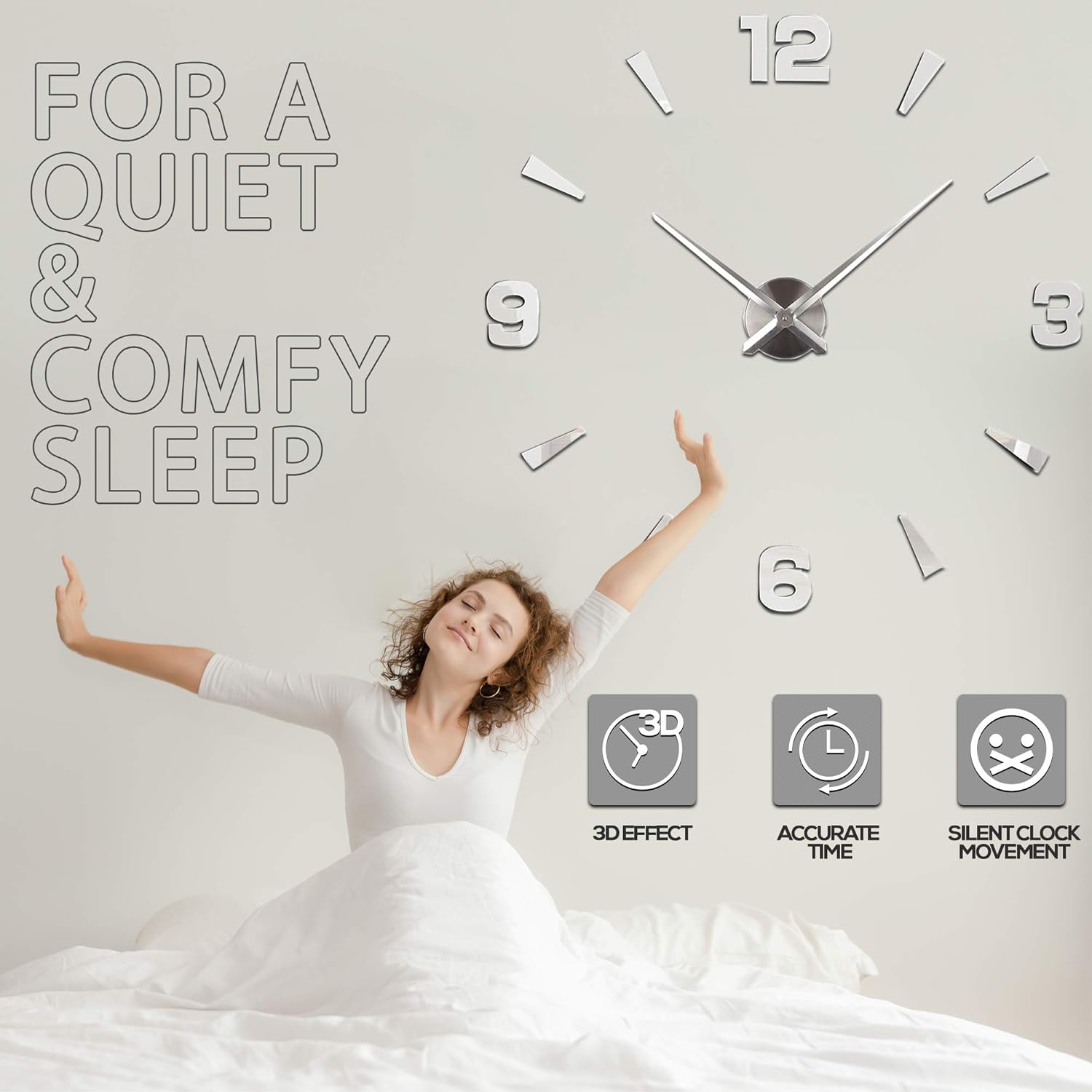 DIY Wall Clock - Frameless 3D-Style Analog Timekeeper for Home, Living Room, Bedroom, Office - Battery-Powered Modern House Decoration - Silent Clock Decor with Number Sticker Decals