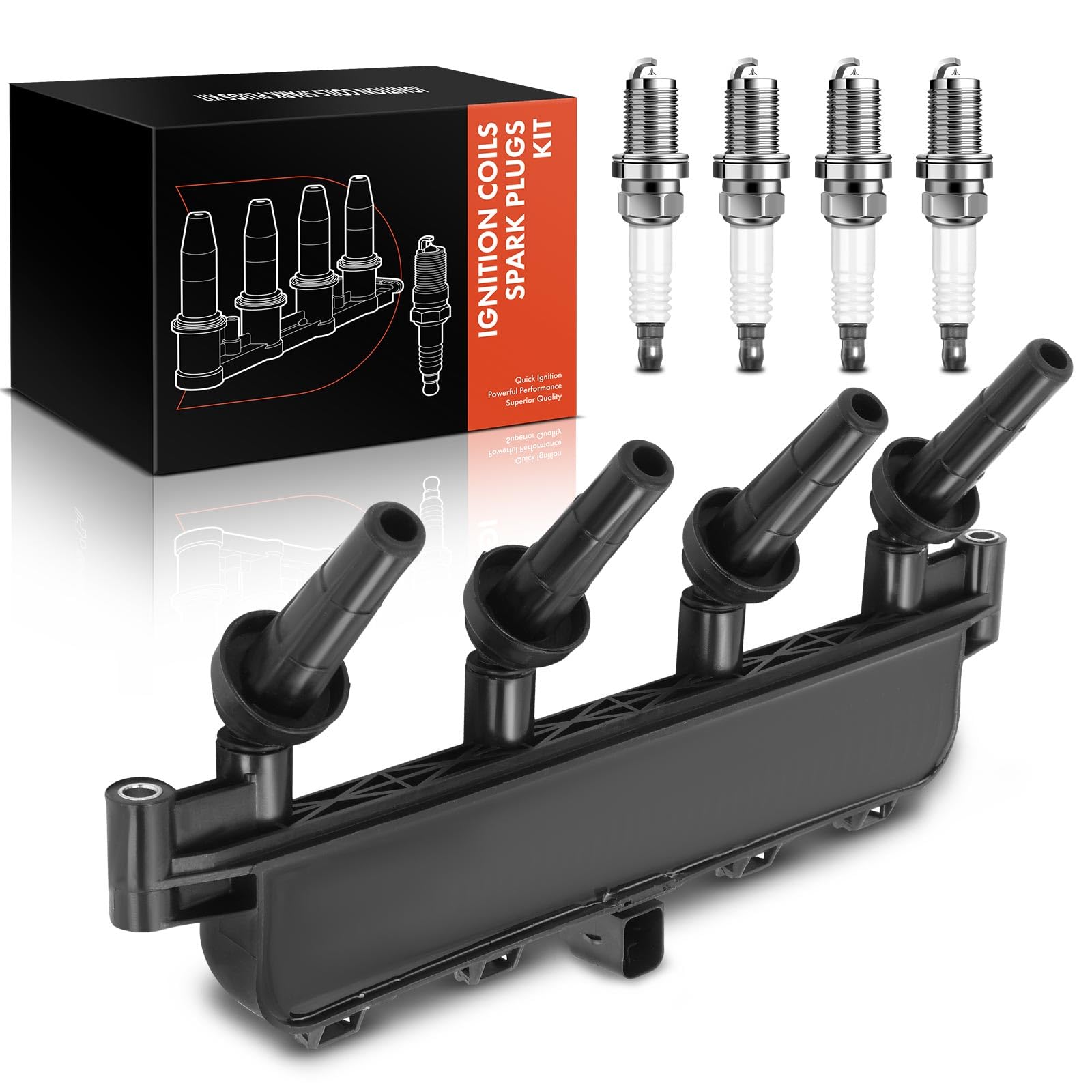 Frankberg 1 bobina de encendido + 4 bujías 597072 | Compatible con: 106 II 1, Xsara N1, Caja de socio 5, 306 7B N3 N5, Xsara Picasso N68, 307 Descanso 3E, Berlingo MF