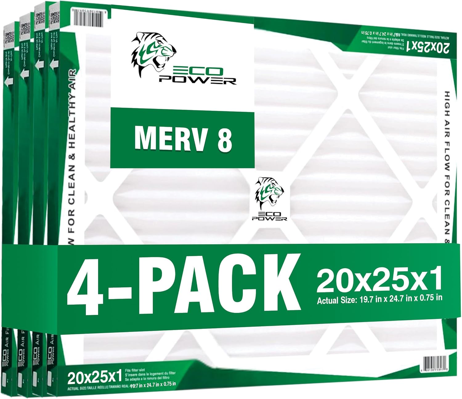 20x25x1 Air Filter MERV 8 (4-Pack) - Pleated Air Conditioner HVAC AC Furnace Air Filters Replacement, Comparable to MPR 600 & FPR 5, SB12710 (20x25x1 4-Pack)
