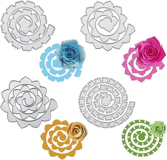 Demarsen 4 pcs 3D Spiral Flower Cutting Dies Flowers Spiral Cutting