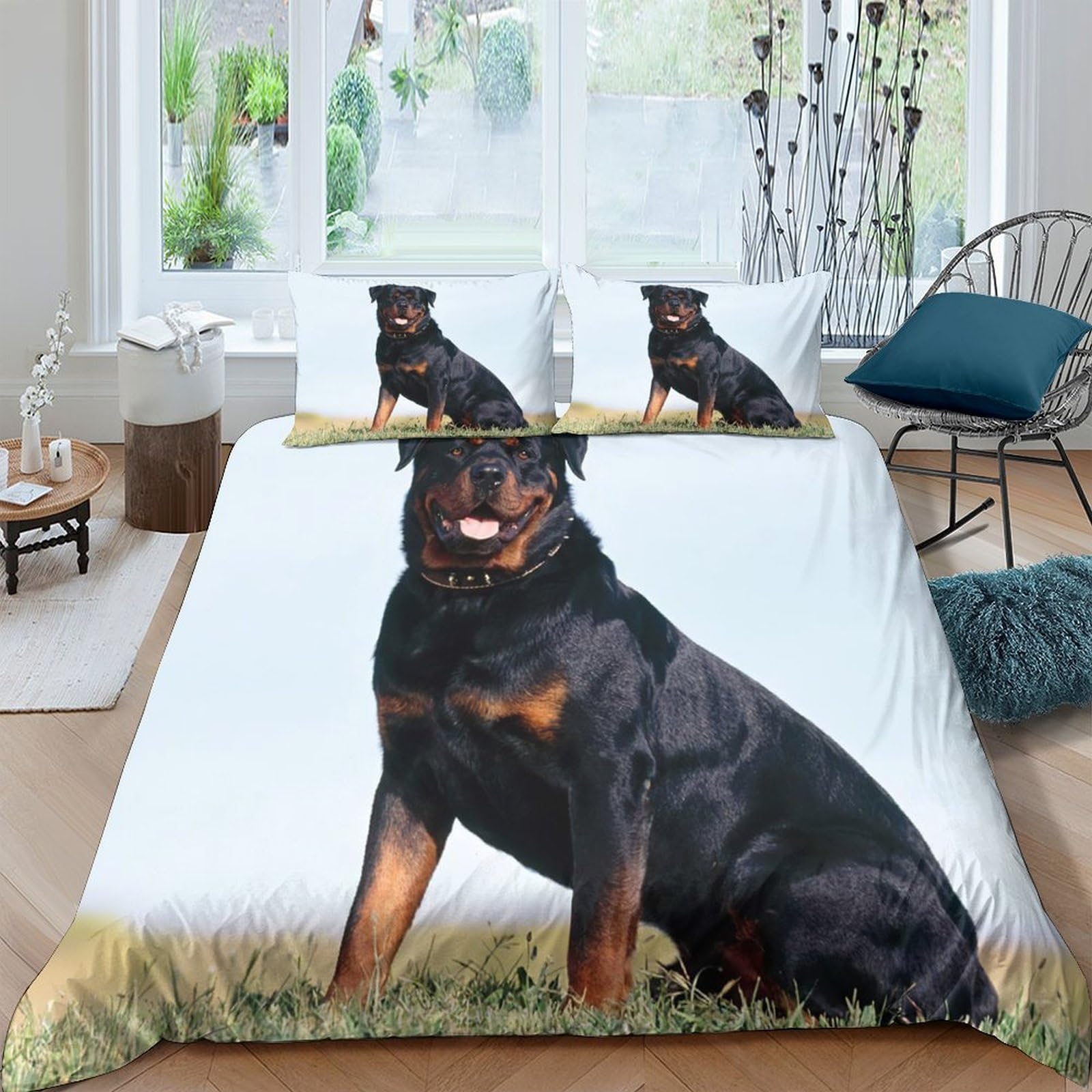Ctjqhvkz Style-5 3D Printed Rottweiler Dog Fitted Sheet Microfiber Soft Breathable Pet Portrait Bed Cover For Bedroom Dorm Decor Single（135X200cm）