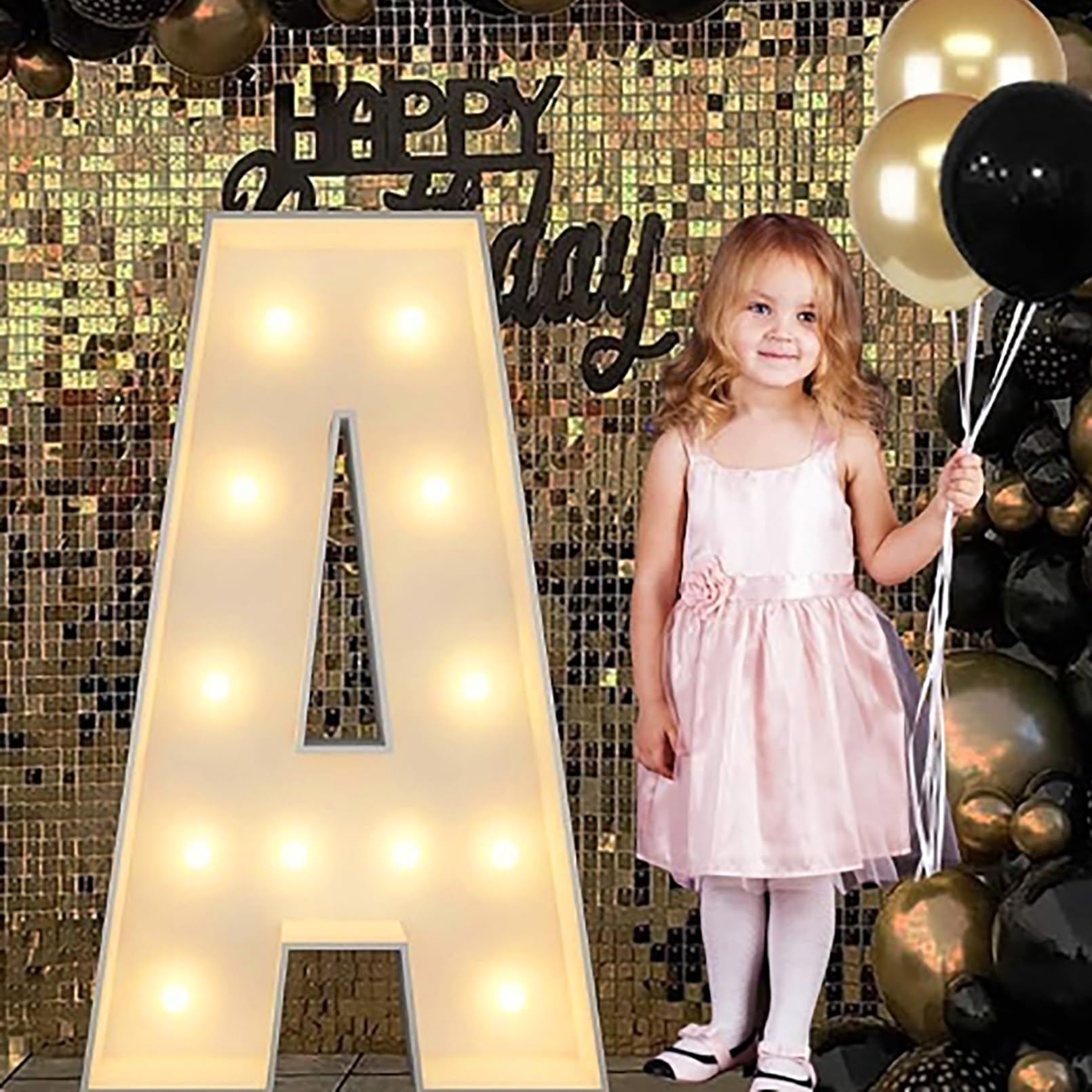 Alphabet LED Lights, 2.3/3.3/4ft Large Words Marquee Cardboard Letters Lamps For Birthday Graduation Party Decorations Wedding Home Decoration(A,120cm/4ft)