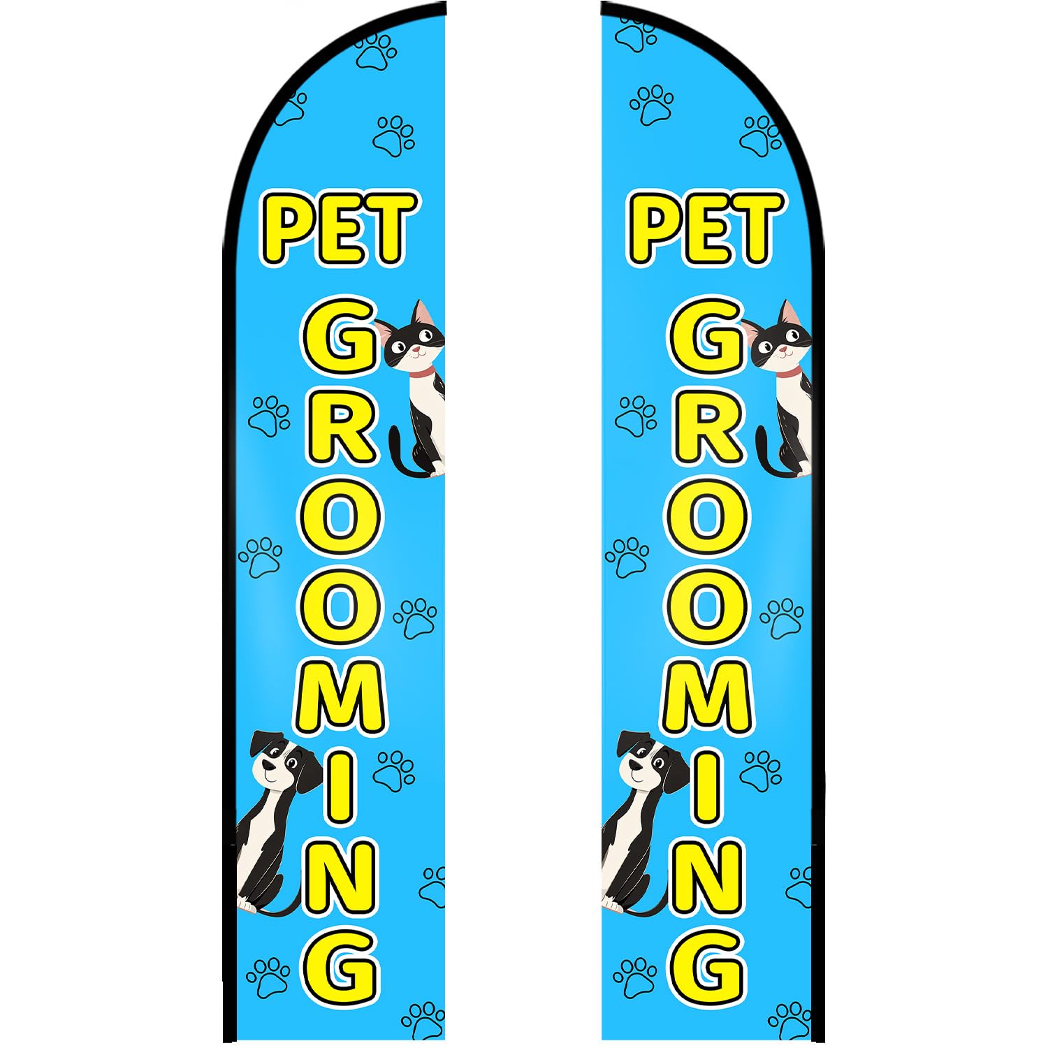 WOANIXY Pet Grooming Feather Flag, 11.2x2.3Ft, Large Outdoor Advertising Banner for Dog & Cat Grooming Services, Eye-Catching Swooper Flag for Pet Salons & Mobile Groomers, Single/Double-Sided Print, Not Included Flagpole (Double-sided printing)