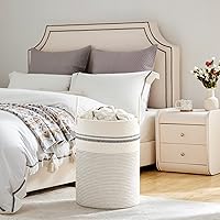 Vista 4 de VIPOSCO Cesta de lavandería grande, cesta de almacenamiento de cuerda tejida alta para mantas, juguetes, ropa sucia en la sala de estar, baño, Rayas