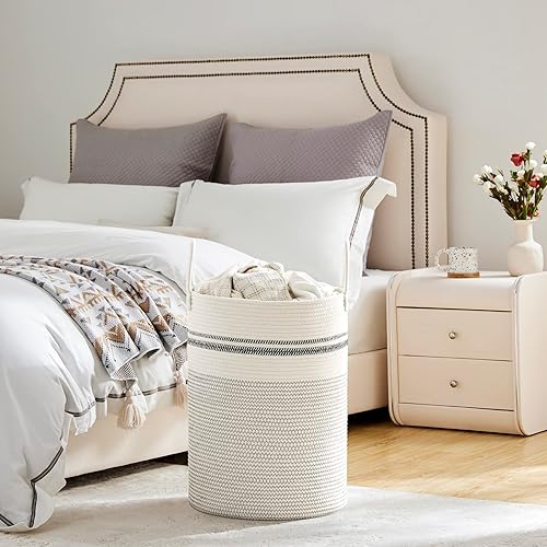 Miniatura 4 de VIPOSCO Cesta de lavandería grande, cesta de almacenamiento de cuerda tejida alta para mantas, juguetes, ropa sucia en la sala de estar, baño,