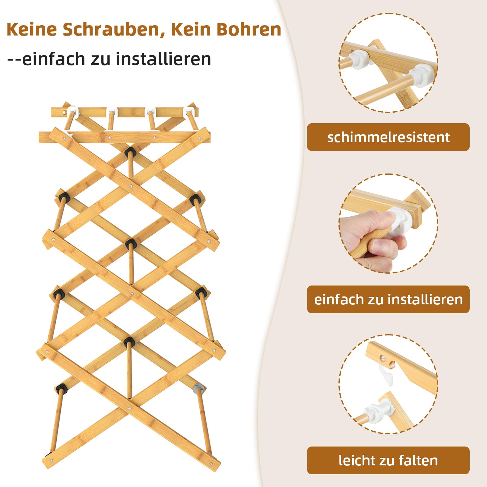 Dripex Klappbarer Wschestnder aus Bambus, Standtrockner Handtuchhalter,  einfacher Aufbau, fr Innen- und Auenbereich, Klappbar fr Platzsparende  Aufbewahrung : Amazon.de: Kche, Haushalt & Wohnen