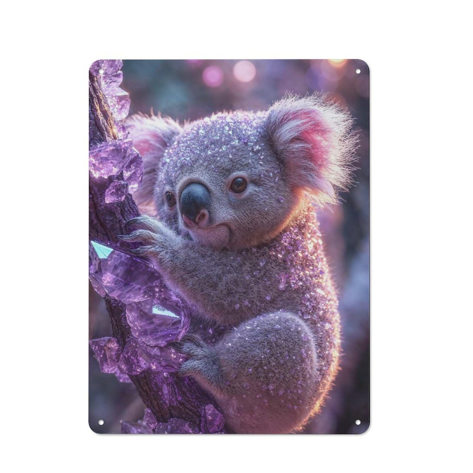 Junmoney Koala With Purple Crystals Metal Wall Sign 40X30cm Featuring For Bar Or Restaurant, For Bar Decor Enthusiasts