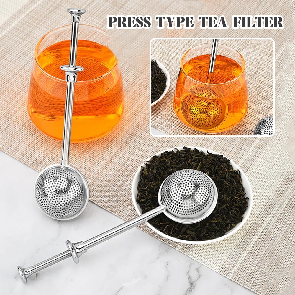 2 Piezas Infusor de Té en Acero Inoxidable Bola de Té con Mango Ergonómico para Hierbas y Especias Incluye 2 Cepillos de Limpieza Ideal para Té Suelto (1)