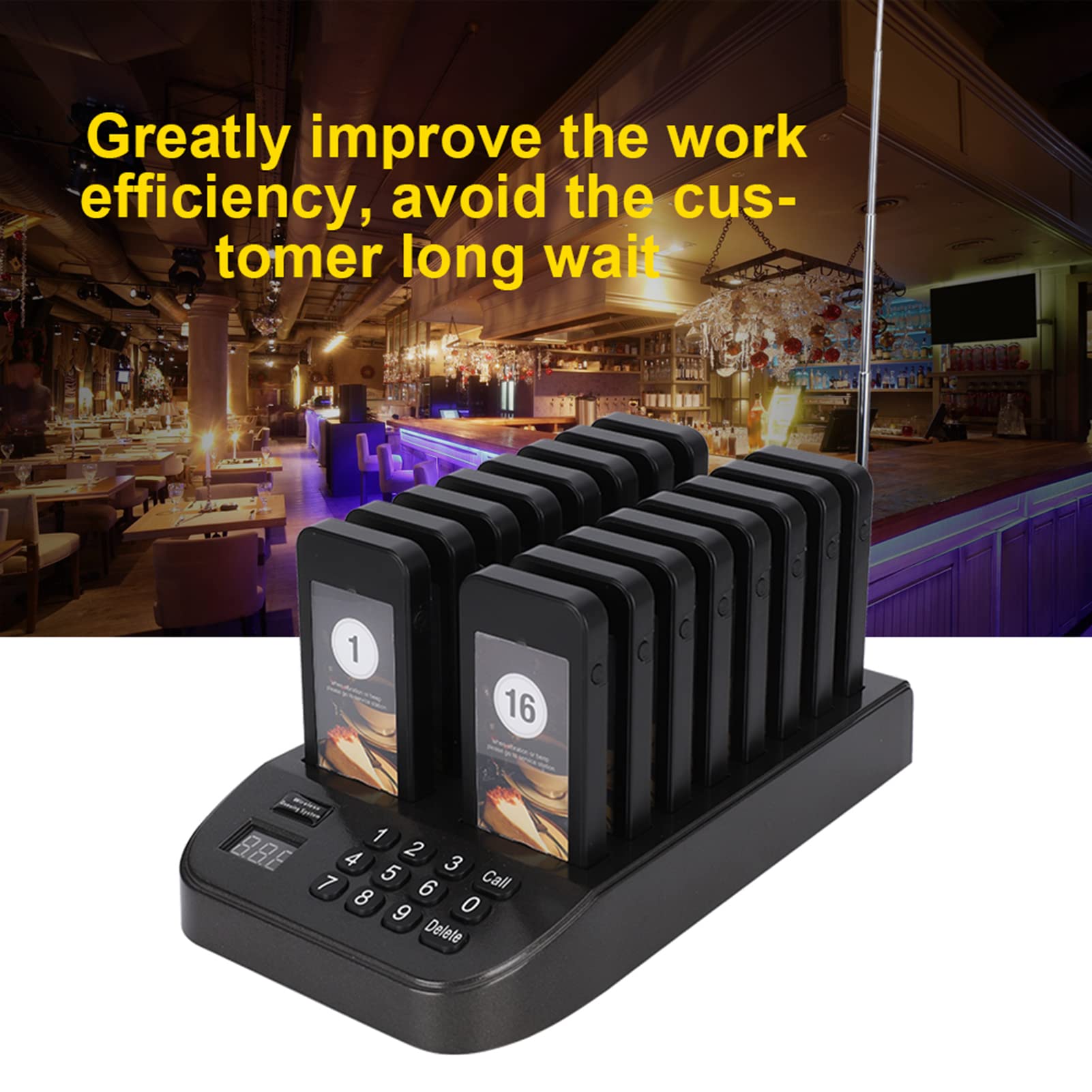 ASHATA Sistema cercapersone per Ristorante, Sistema cercapersone per Ristorante con Sistema di Chiamata Wireless Coda Cicalini Sistema di Chiamata per Cameriera Senza Fili a Lunga(Unione Europea)