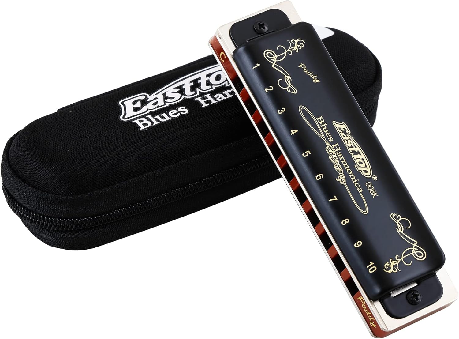 East top Harmonica Key of Paddy C, 10Hole Blues Harp Diatonic Blues Harmonica Mouth Organ with