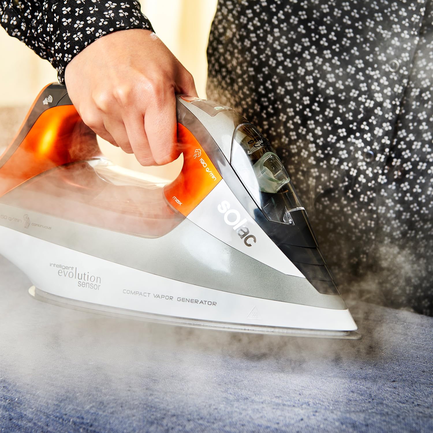 Solac CVG9511 - Plancha (Plancha vapor-seco, Non-stick soleplate, 190 g/min, Negro, Naranja, Blanco, 3 min, 2800 W)