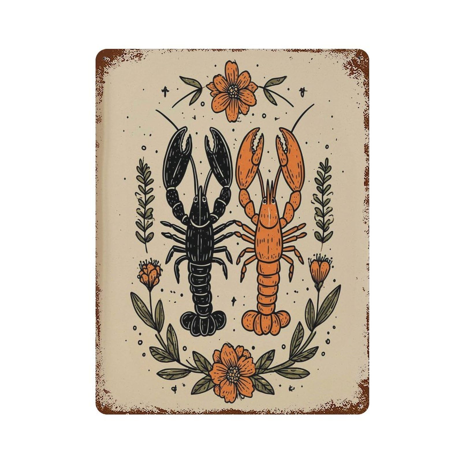 xiaoxiaoshen Lobster Nautical Coastal Ocean Animal Work Floral Beach House Kitchen Wall Decor Art Metal Tin Poster Modern Home Decor Art Home Bar Shop Decorations Vintage Sign 40x30cm