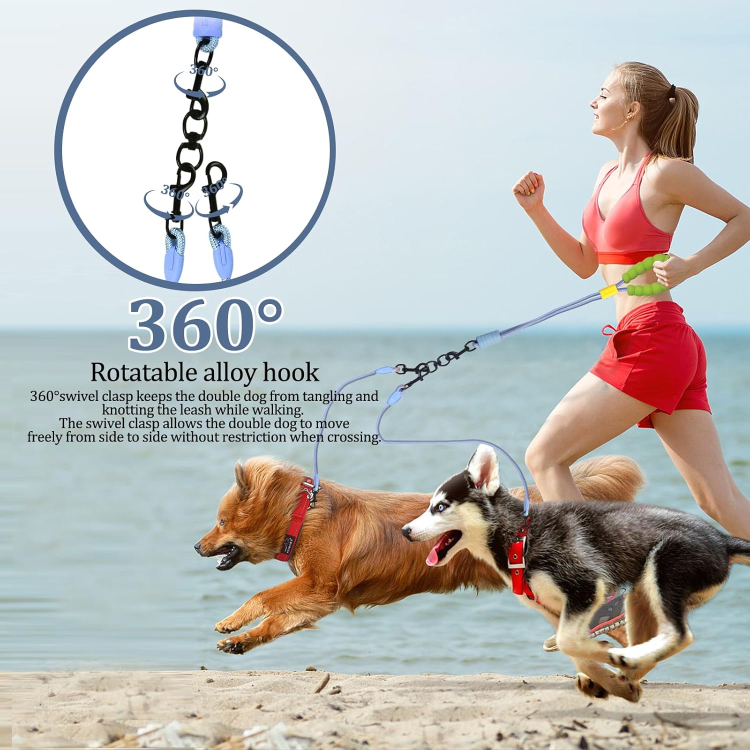 Double Dog Leash No Tangle, Adjustable Split Leads Five Pet Walking Leash with Comfortable Padded Handle for Five Dogs, Hands - Free Five Leashes for Small/Medium Pets (Blue, Five Leashes)