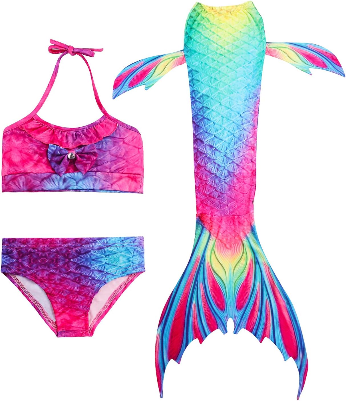 Hifunbay Kids Girls Mermaid Swimming Costume Included 3PCS Swimmable Bikini Swimsuit