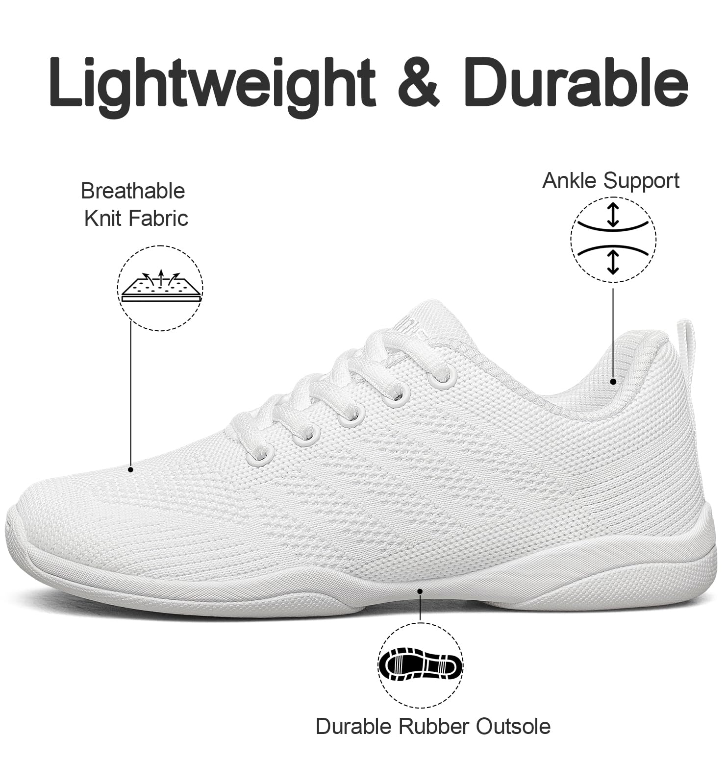 BAXINIER Cheerleading-Schuhe für Mädchen, breit, für Kleinkinder, leicht, für Jugendwettbewerb, Training, Tanz, Tennis, Weiß