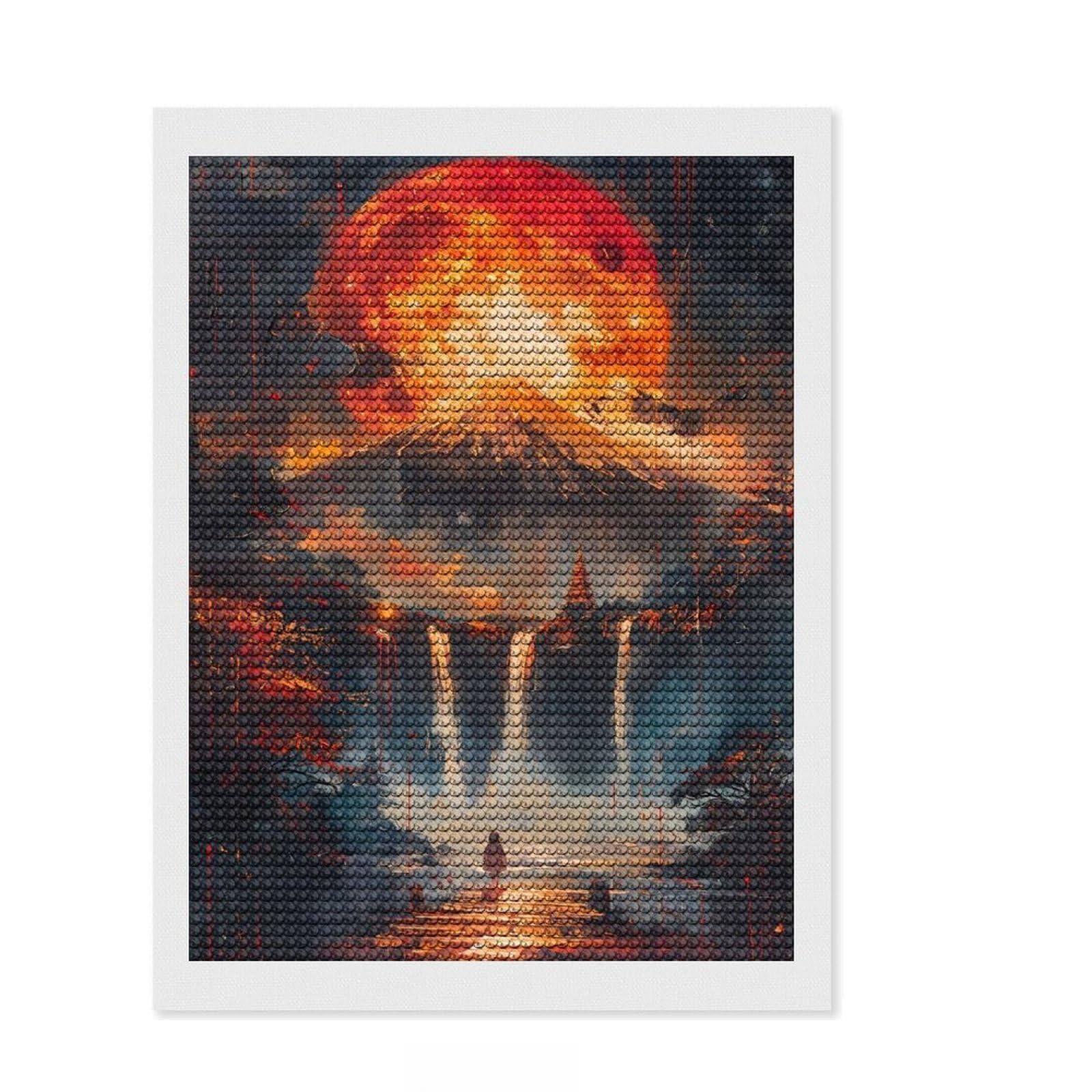 Junmoney Bloodmoon Waterfalls Diamond Art Kit 12"x16", Cute Room Decor, Sparkling Crystal Beads, with Tool Kit, Fun Craft Activity, DIY